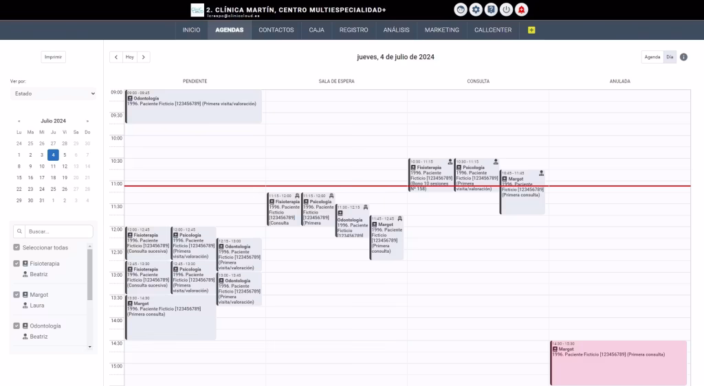El mejor software de fisioterapia en 2026 2 Panel de agenda del software de fisioterapia ViDay