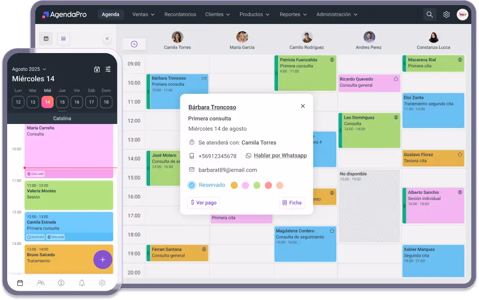 El mejor software de fisioterapia en 2026 4 Vista de agenda de AgendaPro para centros de fisioterapia