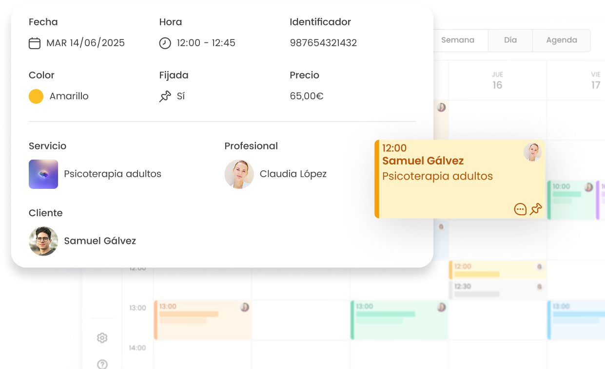 Calendario con cita de psicoterapia para adultos el 14/06/2025 a las 12:00 con Claudia López.