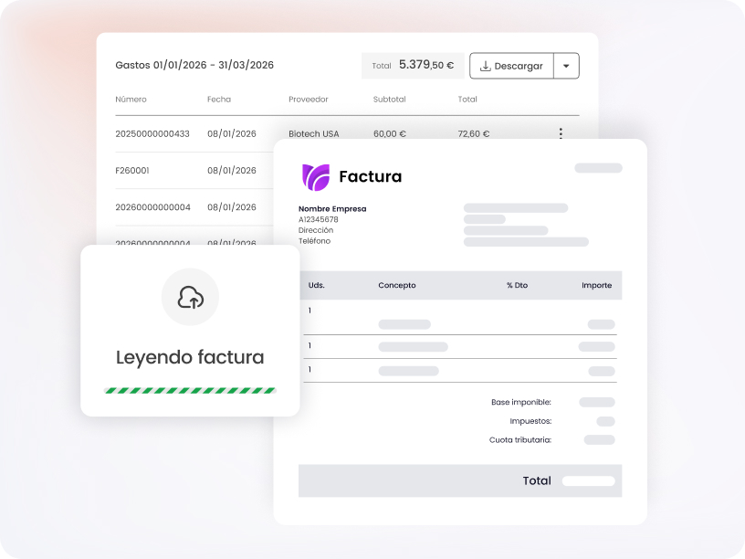 Leyendo factura digital con detalles de gastos, subtotal e importe total para descargar. Plataforma de facturación.